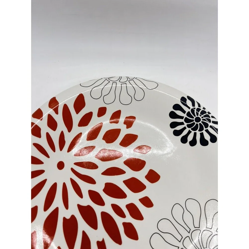 Pier 1 Mod Mum 8' Dessert Salad Plate Red Flower Black White